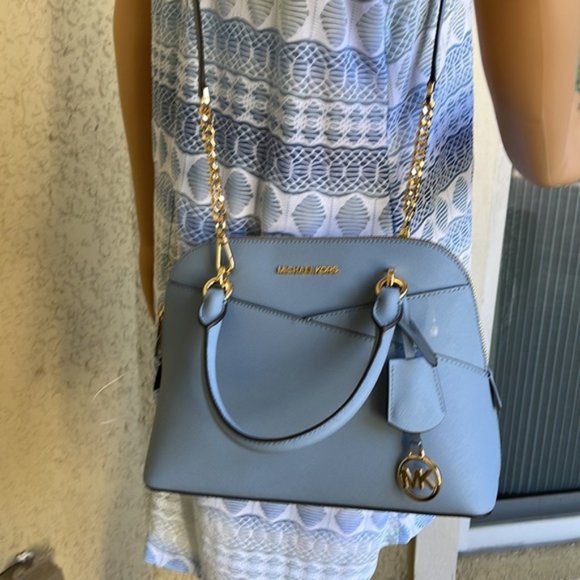 Michael Kors Jet Set Travel Medium Dome Satchel Crossbody Leather Chambray - Picture 6 of 16